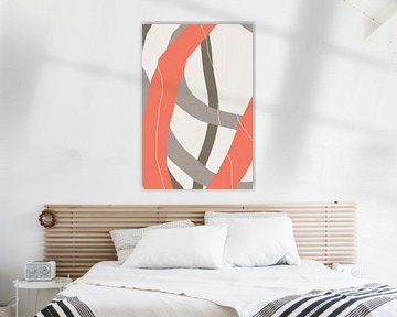 Moderne abstracte minimalistische vormen in koraalrood, bruin, taupe grijs I van Dina Dankers