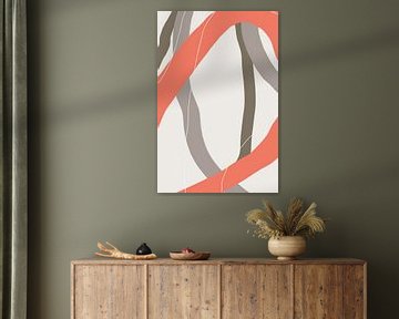 Formes modernes abstraites et minimalistes en rouge corail, brun, gris taupe V sur Dina Dankers