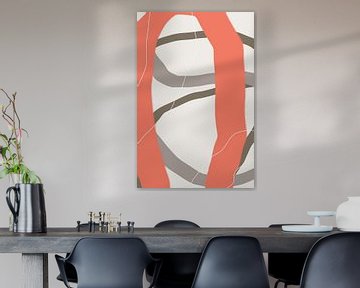 Moderne abstracte minimalistische vormen in koraalrood, bruin, taupe grijs VIII van Dina Dankers