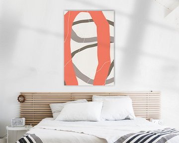 Moderne abstracte minimalistische vormen in koraalrood, bruin, taupe grijs VIII van Dina Dankers