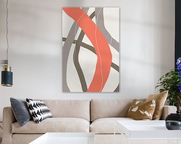 Moderne abstracte minimalistische vormen in koraalrood, bruin, taupe grijs VII van Dina Dankers