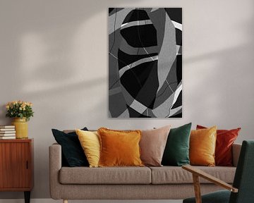 Modern abstract minimalistisch retro kunstwerk in zwart en wit VIII van Dina Dankers
