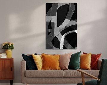 Modern abstract minimalist retro artwork in black and white II by Dina Dankers