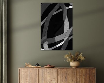 Modern abstract minimalistisch retro kunstwerk in zwart en wit VI van Dina Dankers
