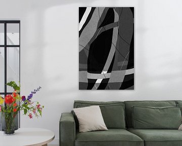 Modern abstract minimalist retro artwork in black and white IV by Dina Dankers