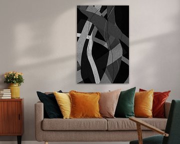 Modern abstract minimalistisch retro kunstwerk in zwart en wit VII van Dina Dankers