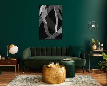 Modernes abstraktes minimalistisches Retro-Kunstwerk in Schwarz und Weiß V von Dina Dankers