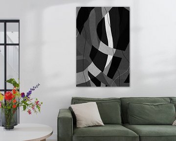 Modern abstract minimalistisch retro kunstwerk in zwart en wit I van Dina Dankers
