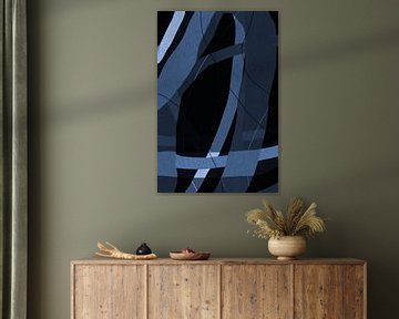 Modern abstract minimalistisch retro kunstwerk in blauw, wit, zwart IV van Dina Dankers