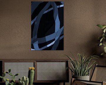 Modern abstract minimalistisch retro kunstwerk in blauw, wit, zwart VI van Dina Dankers