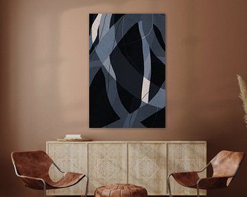 Modern abstract minimalist retro artwork in blue, white, black V by Dina Dankers