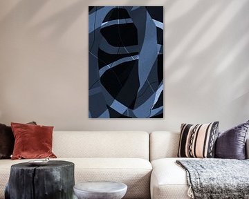 Modernes abstraktes minimalistisches Retro-Kunstwerk in Blau, Weiß, Schwarz VIII von Dina Dankers