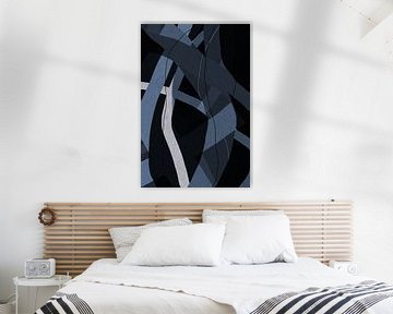 Modern abstract minimalistisch retro kunstwerk in blauw, wit, zwart VII van Dina Dankers