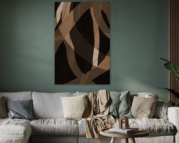 Modern abstract minimalistisch retro kunstwerk in bruin, beige, zwart V