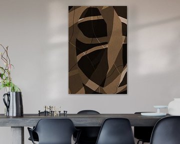 Modern abstract minimalistisch retro kunstwerk in bruin, beige, zwart VIII