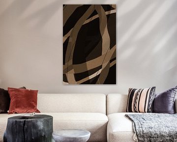Modern abstract minimalistisch retro kunstwerk in bruin, beige, zwart VI van Dina Dankers