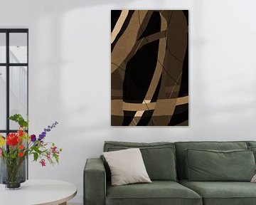 Modern abstract minimalistisch retro kunstwerk in bruin, beige, zwart V van Dina Dankers