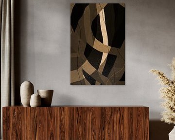 Modernes abstraktes minimalistisches Retro-Kunstwerk in Braun, Beige, Schwarz I von Dina Dankers