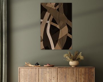 Modern abstract minimalistisch retro kunstwerk in bruin, beige, zwart VII van Dina Dankers