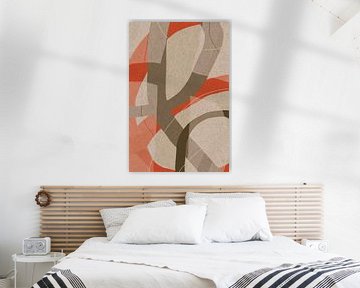 Moderne abstracte minimalistische vormen in koraalrood, bruin, beige, wit II van Dina Dankers