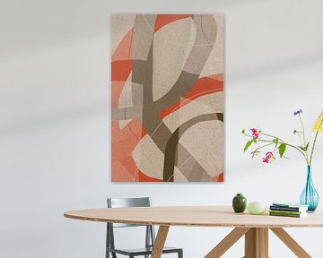 Moderne abstrakte minimalistische Formen in Korallenrot, Braun, Beige, Weiß II von Dina Dankers