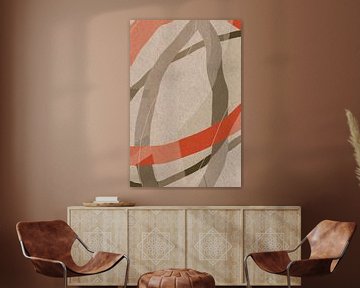 Moderne abstracte minimalistische vormen in koraalrood, bruin, beige, wit VI van Dina Dankers