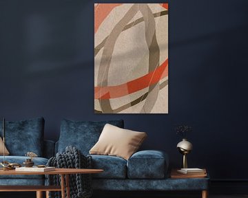Moderne abstracte minimalistische vormen in koraalrood, bruin, beige, wit VI van Dina Dankers