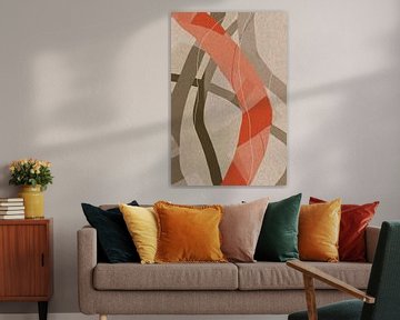 Moderne abstracte minimalistische vormen in koraalrood, bruin, beige, wit VII van Dina Dankers