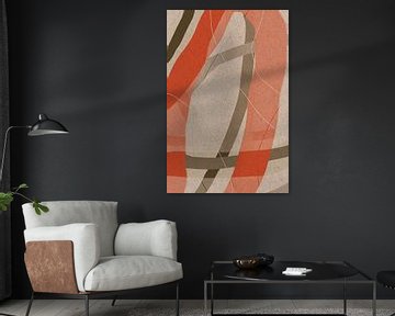 Moderne abstracte minimalistische vormen in koraalrood, bruin, beige, wit IV van Dina Dankers