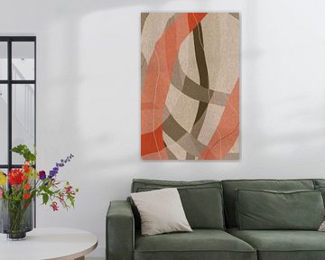Moderne abstracte minimalistische vormen in koraalrood, bruin, beige, wit I van Dina Dankers