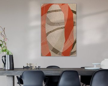Moderne abstracte minimalistische vormen in koraalrood, bruin, beige, wit VIII van Dina Dankers