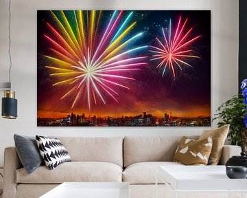 Fireworks over a city illustration by Animaflora PicsStock