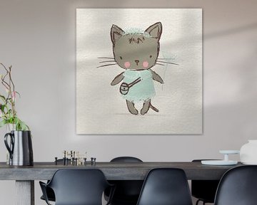 Kleine Miezekatze als Prinzessin mit einer Blume. Retro-Stil Babyzimmer Kunst von Dina Dankers