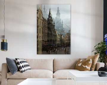 Brussels' Grand Place reflected in window