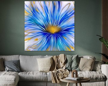 Blumenlinie in Blau von Lily van Riemsdijk - Art Prints with Color