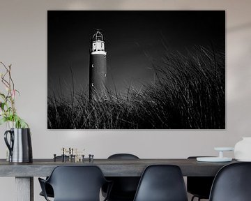 Zwart-wit foto van Vuurtoren Texel op de Waddeneilanden
