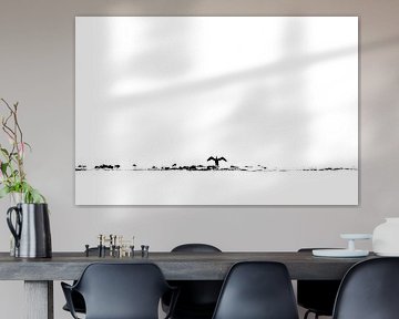 Kormoran beim flügeltrocknen minimalistische Silhouette