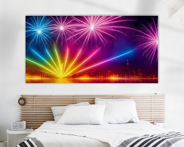Panorama fireworks over a city illustration by Animaflora PicsStock