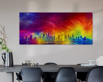 Panorama fireworks over a city illustration by Animaflora PicsStock