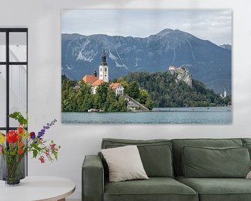 view of famous church in Lake Bled in Slovenia by Eric van Nieuwland