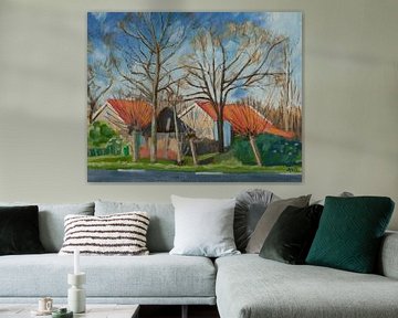 Farms along the road. by Antonie van Gelder Beeldend kunstenaar