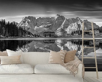 Lake Misurina in the Dolomites near the Three Peaks in black and white by Manfred Voss, Black-White Photography
