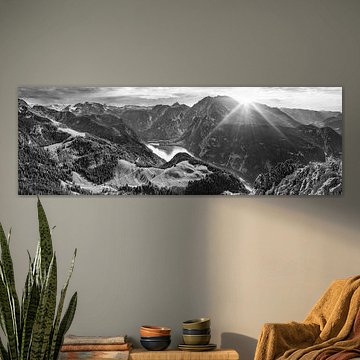 Königssee in Bavaria with Watzmann and Alps. Black and white image. by Manfred Voss, Black-White Photography