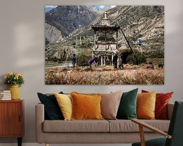 Ancient Buddhist stuppa in himalayan mountains by Yme Raafs