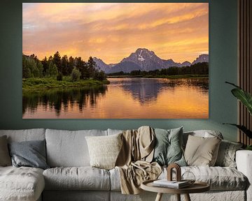 Oxbow Bend (Grand Teton) bei Sonnenuntergang von Kris Hermans