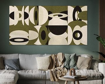 lModern abstract industrieel geometrisch in groen, beige, zwart van Dina Dankers