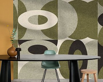 Bauhaus stijl abstract industrieel geometrisch in pastel groen, beige, zwart III van Dina Dankers