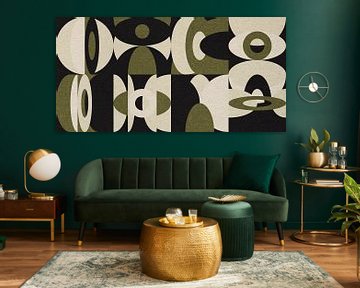 Style Bauhaus abstrait industriel géométrique en vert pastel, beige, noir IV sur Dina Dankers