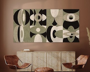 Bauhaus stijl abstracte industriële geometrische in pastel groen, beige, zwart V van Dina Dankers