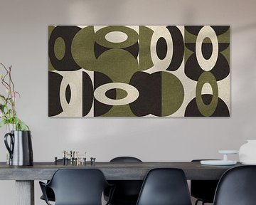 Bauhaus stijl abstracte industriële geometrische in pastel groen, beige, zwart VIII van Dina Dankers